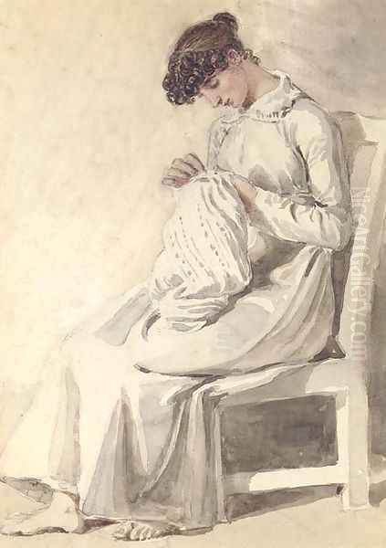 A girl sewing - view 1