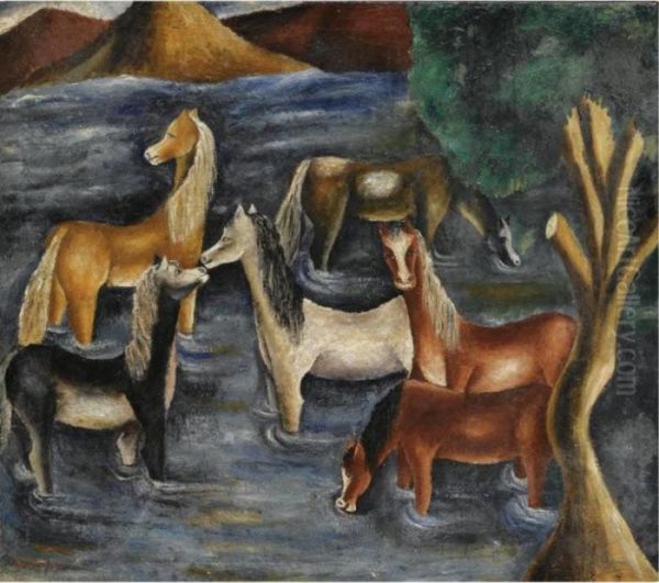 Caballos En El Rio - view 1