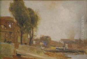 R.a Canadian/british Oil On
Wooden Panel The Thames At Chiswick Signed And Dated 1903 10 X 14in by Richard Jack