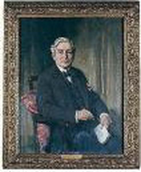 Three-quarter Length, Seated, Wearing A Dark Suit, Holding Pen And Paper - view 1