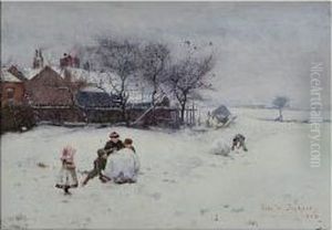 Children Playing In The Snow by Frederick William Jackson
