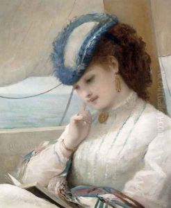 A Girl Reading in a Sailing Boat, 1869 by Alfred Chantrey Corbould