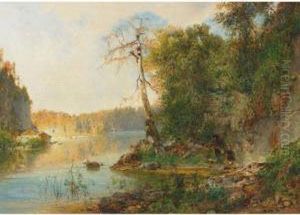 Fisherman And Child At The Water""""s Edge by Otto Reinhard Jacobi