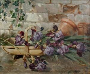 Study Of Blue Flag Irises In A Garden Trug by Otto Reinhard Jacobi
