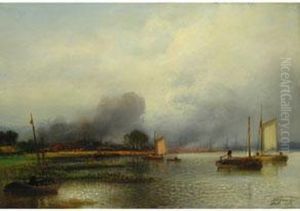 Segelboote Am Flussufer Segelboote Am Flussufer