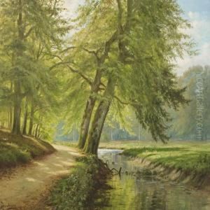 A Winding Stream Through Sunny Summer Forest Scenery by A. G. Jacobsen