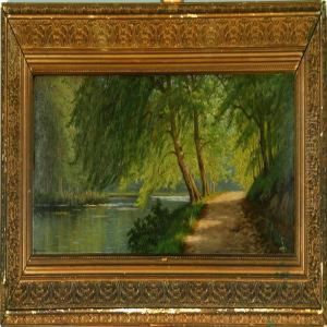 Stream At Spring Time. Signed Monogram by A. G. Jacobsen