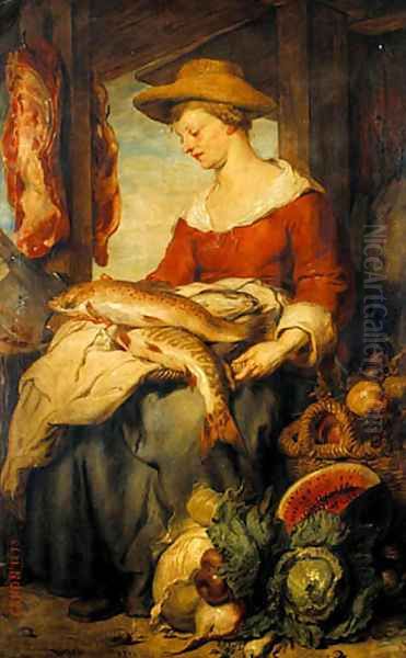 Junge Frau mit Strohhut als Verkäuferin auf dem Markt (Young Woman with a Strawhat as a Shop Assistant at the Market) - view 1