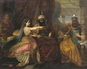 Esther Seating Next To King Ahasver Of Persia, Pleading For The Jewish People by David Jacobsen