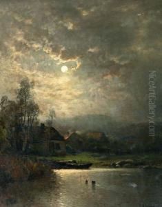 Boerderij Aan Het Water Bij Maanlicht