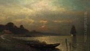 Aftenstemning Olje Pa Lerret by Sophus Jacobsen