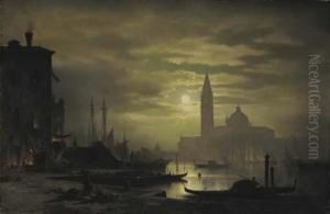 Gondoliers On The Grand Canal With A View Of Santa Maria Maggiore, Venice