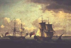 A Naval Show, taken from two perspectives (possibly at the entrance to Brest Harbour) by John the Elder Cleveley