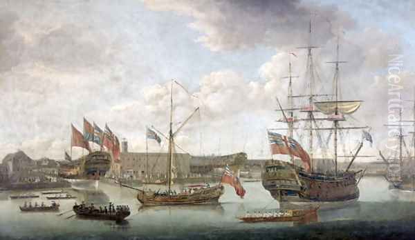 Launch at Deptford Dockyard, c.1750 - view 1