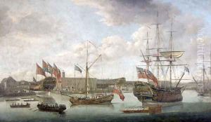 Launch at Deptford Dockyard, c.1750 by John the Elder Cleveley