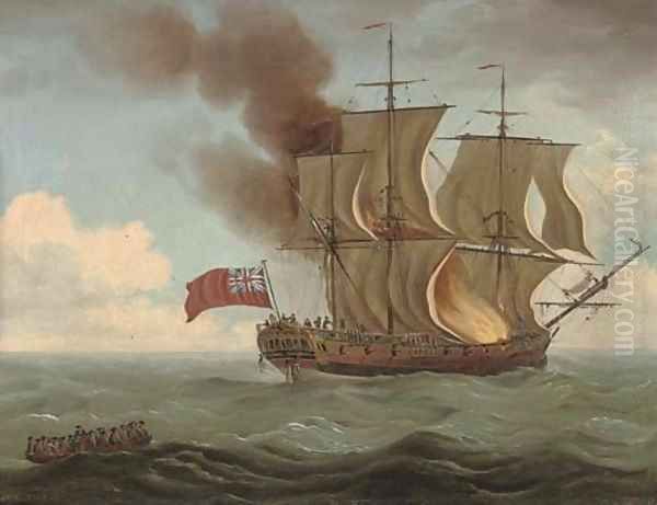 The Luxborough Galley on fire - view 1