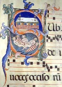 Ms 571 f.70r Historiated initial 'S' with the Massacre of the Innocents, from an antiphonal by Don Simone Camaldolese