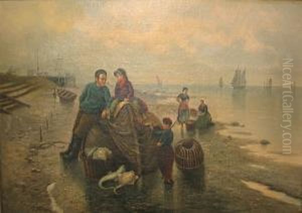 A Fisherman With His Family At Water's Edge - view 1