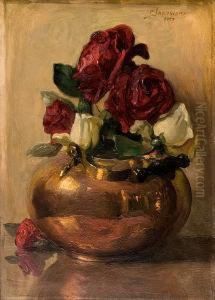 Brass Pot With Roses by Georg Jakobides