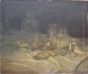 Still-life Of Bottles by Lajos, Louis Jambor