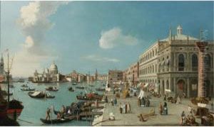The Molo, Venice: Looking West 
Towards The Dogana And Santa Maria Della Salute, The Biblioteca Marciana
 Right