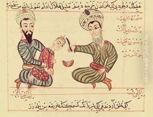 Ms Sup Turc 693 fol.53 Draining accumulated fluid from a child's head,1466 by Charaf-ed-Din