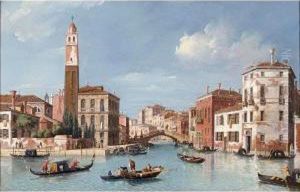 View Of The Entrance To The 
Cannareggio Canal With The Church Of San Geremia And The Palazzo Labia ,
 Venice by William James