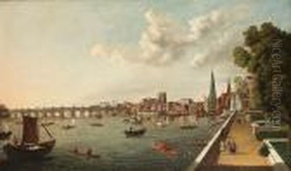 The Thames At Westminster With
Old Westminster Bridge And The Shot Tower From The Terrace Of Somerset
House, London - view 1
