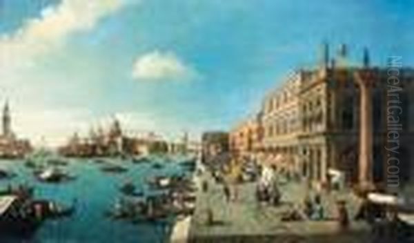 The Riva Degli Schiavoni Looking
South-west Towards The Entry Tothe Grand Canal, The Dogana And Santa
Maria Della Salute - view 1