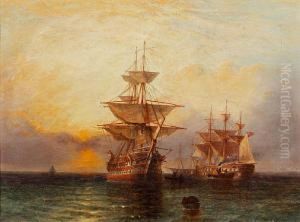 Men-o-war 'hero' And 'research' Off Sheerness;beating Up The English Channel by Frances E. Jamieson
