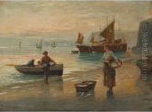 Fisherfolk Unloading The Day""""s Catch by Frances E. Jamieson