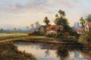 Farmstead By A Pond At Sunrise; Village By A Pond At Dusk