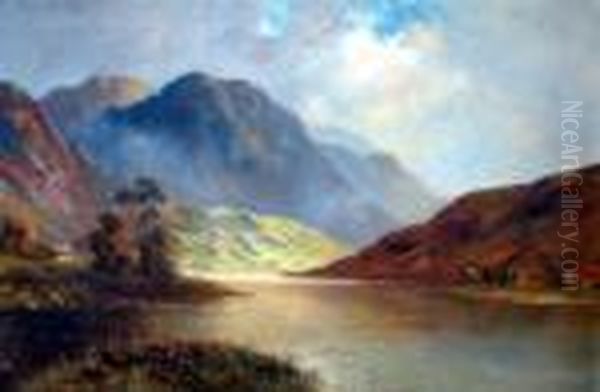 Unframed Oil On Canvas Loch Scene Signed 16 X 24in - view 1