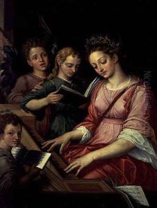 St. Cecilia Accompanied by Three Angels by Michiel van Coxie