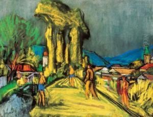 Nagybanya Landscape With Figures by David Jandi