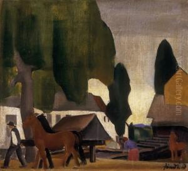 Street Of Nagybanya With Horses - view 1