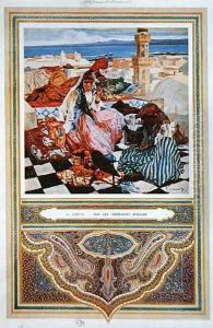 Woman smoking a Shisha (water pipe) on a terrace in Algiers, c.1900 by Leon Cauvy