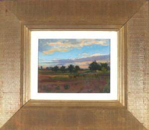 Gemusegarten Vor Baumbestandener Abendlandschaft by Angelo Jank