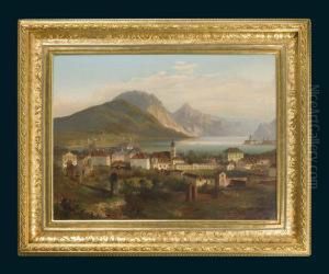 Romantische Ansicht Mit Dem Seeschloss Ort, Eines Der by J. Wilhelm Jankowski