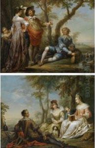 Elegant Company In A Wooded Landscape by Frans Christoph Janneck