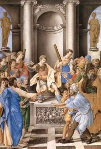 Elymas Struck Blind by St Paul before the Proconsul Sergius Paulus by Giorgio-Giulio Clovio