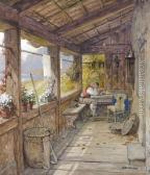 Holzveranda Mit Lesendem - view 1