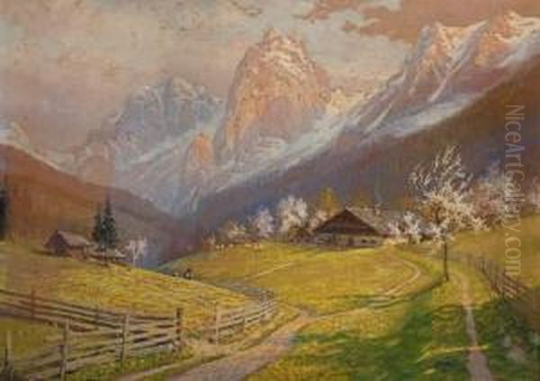 Figures Walking In An Alpine Landscape - view 1