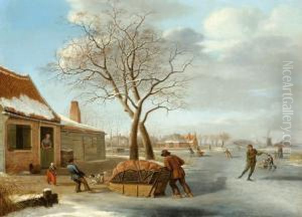 Winter Landscape With Ice Skaters - view 1