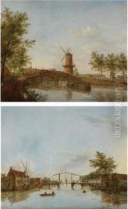 River Landscape With Drawbridge; River Landscape With Windmill by Johannes Janson