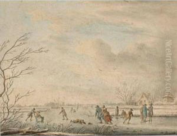 A Winterlandscape With Skaters On The Ice - view 1