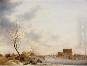A Winter Landscape With Skaters by Johannes Janson