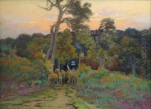 Retour Du Troupeau En Bretagne Au Coucher Du Soleil by Mathurin Janssaud