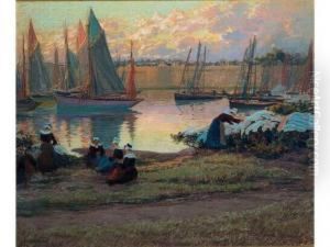Le Depart Des Bateaux Devant Lesfemmes De Pecheurs