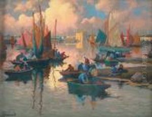 Les Pecheurs Dans Le Port De Concarneau by Mathurin Janssaud